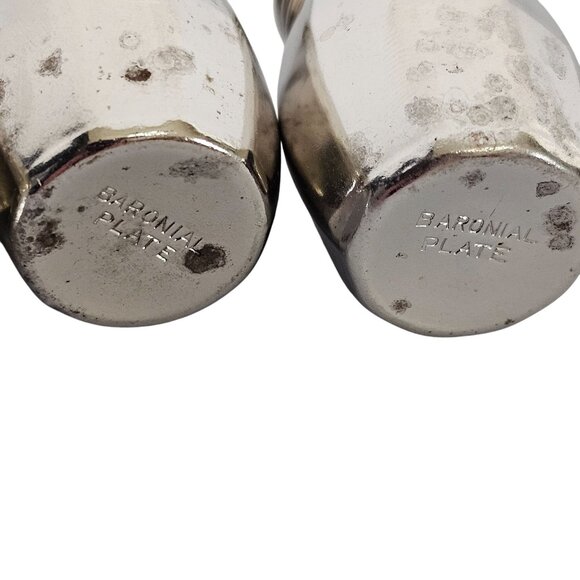 4 Silverplate Mini Salt Pepper Shakers 1.5" Baronial plate vtg rustic style - Picture 4 of 10